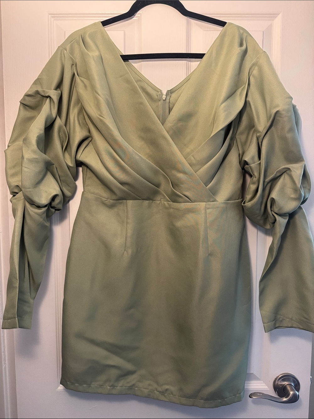 PrettyLittleThing Sage Green Long Sleeve Wrap Mini Dress